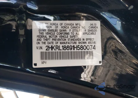 2001 Honda Odyssey Ex z USA, uszkodzony, nr VIN 2HKRL18691H580074